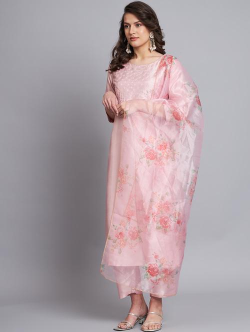 women three quarter sleeve kurta pant with dupatta set - 20194485 - Standard Image - 0