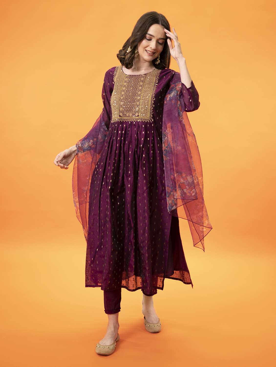 women three quarter sleeve kurta dupatta set - 20194488 -  Zoom Image - 0