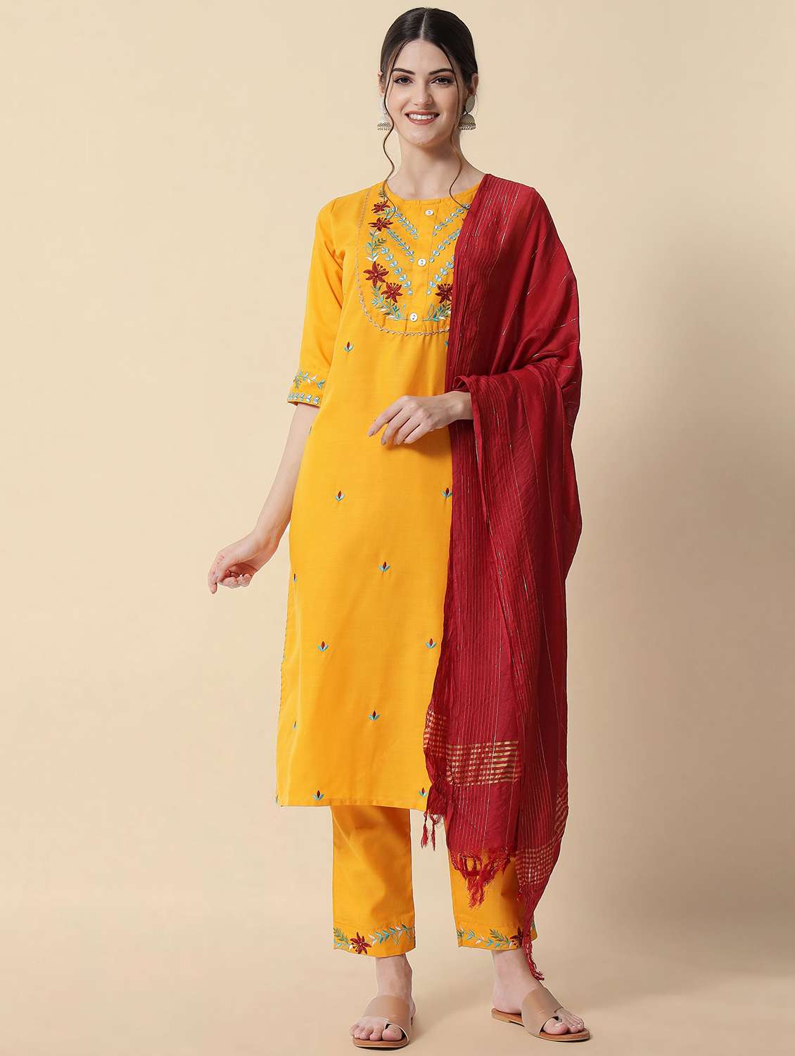 embroidered kurta pant set with dupatta  