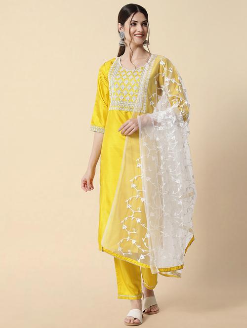 embroidered kurta pant set with dupatta - 20194517 - Standard Image - 0
