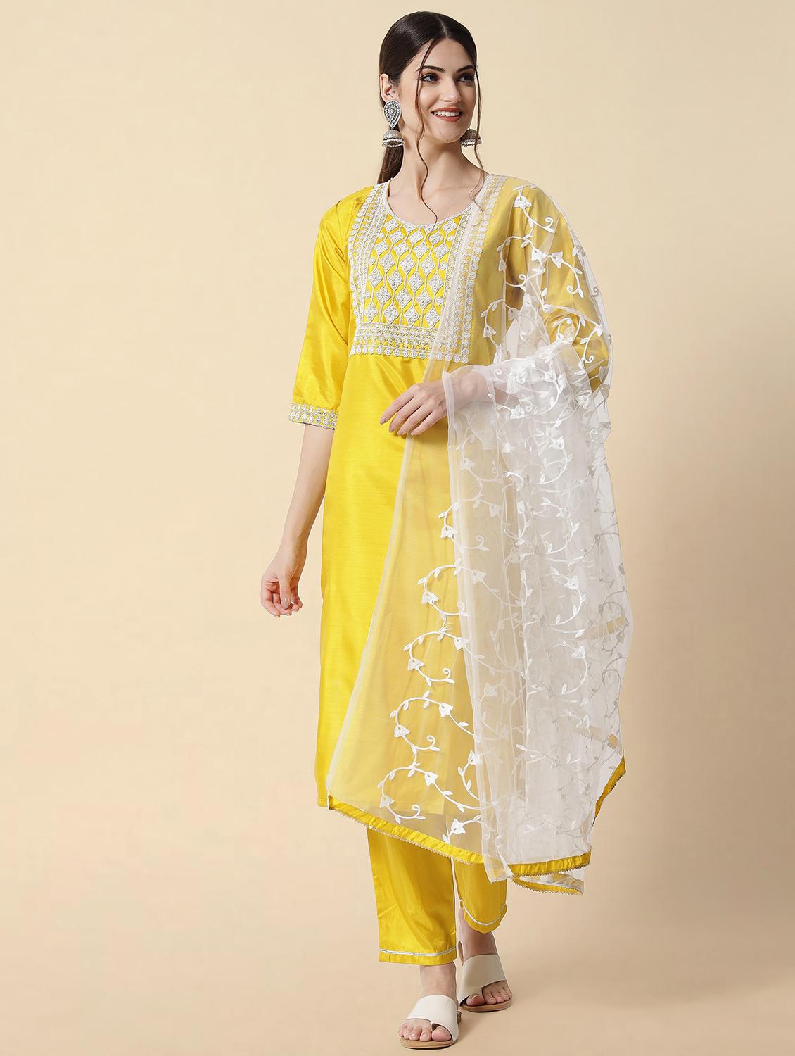 embroidered kurta pant set with dupatta - 20194517 - Zoom Image - 0