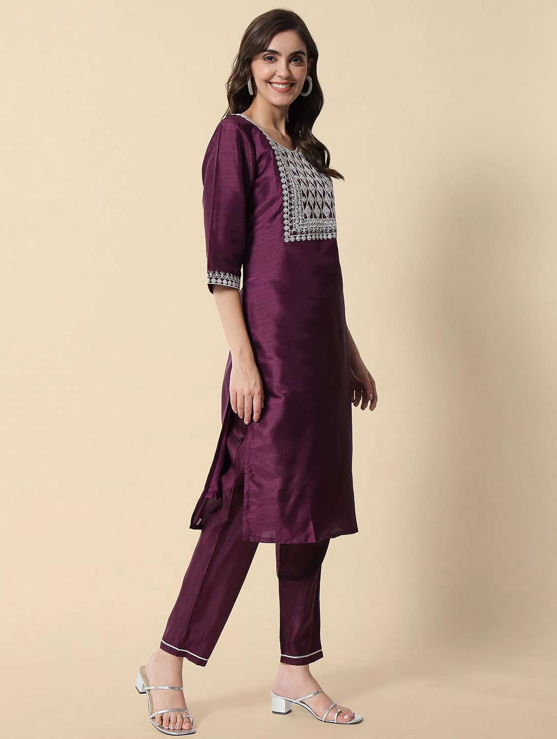 women purple embroidered kurta pant set with dupatta set - 20194519 -  Standard Image - 1