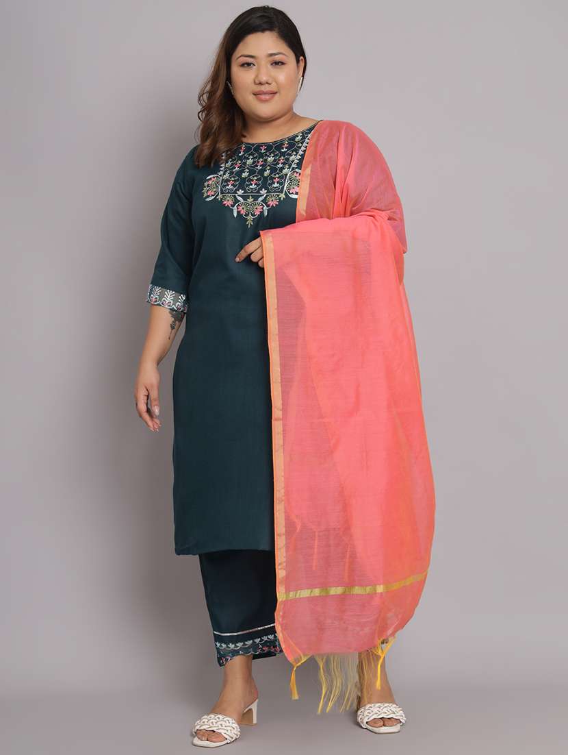 embroidered kurta pant set with dupatta  