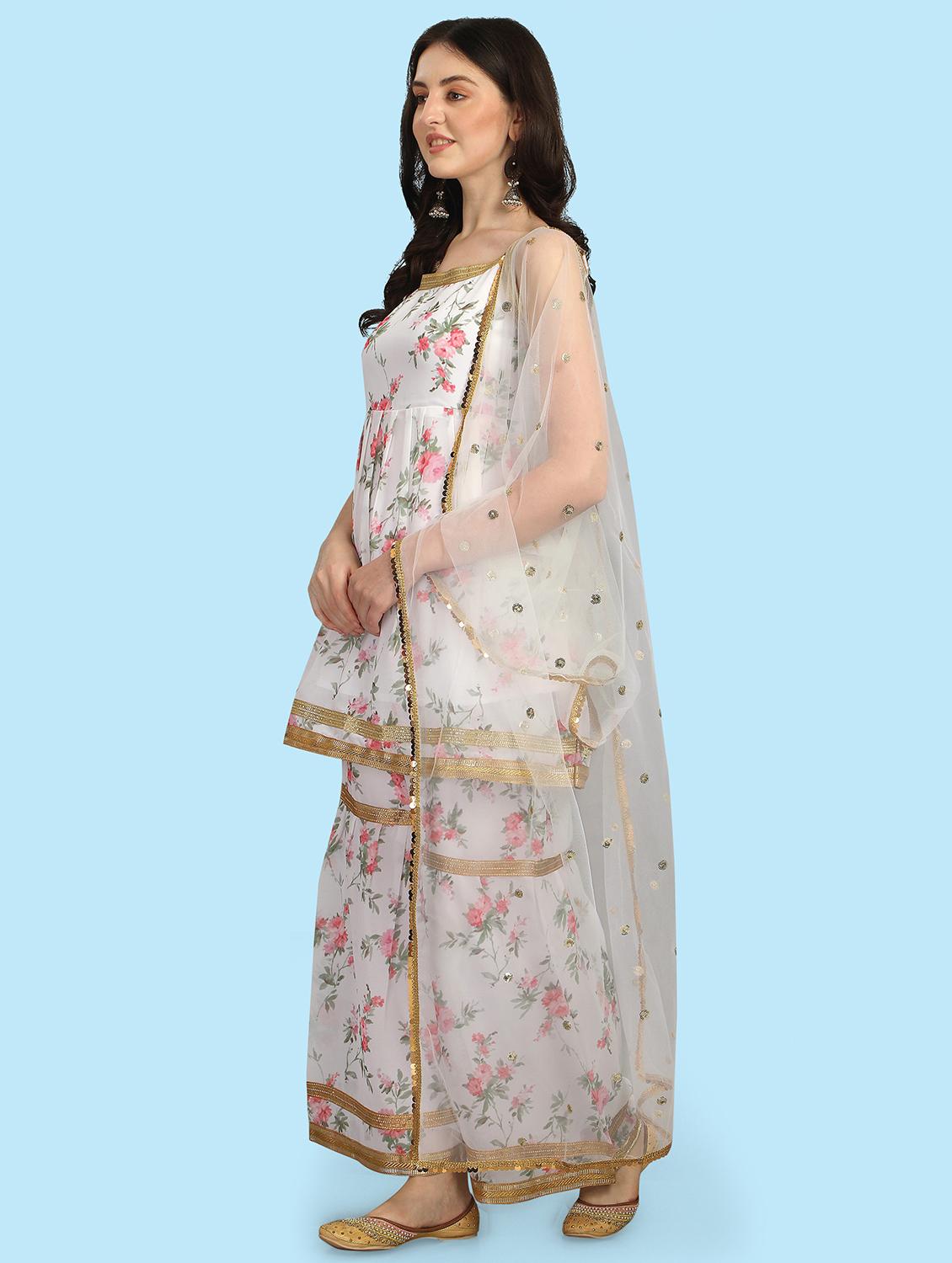 floral printed kurta sharara set with dupatta - 20194528 - Standard Image - 1