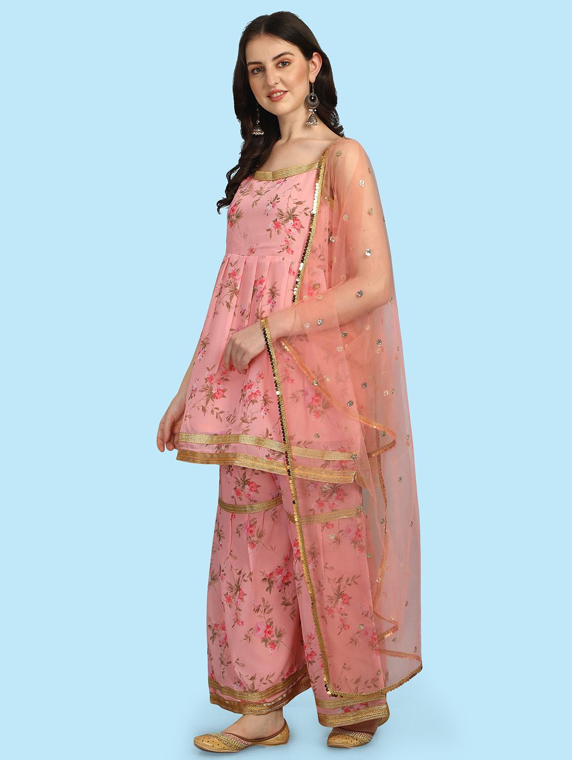 floral printed kurta sharara set with dupatta   - 20194529 -  Standard Image - 1
