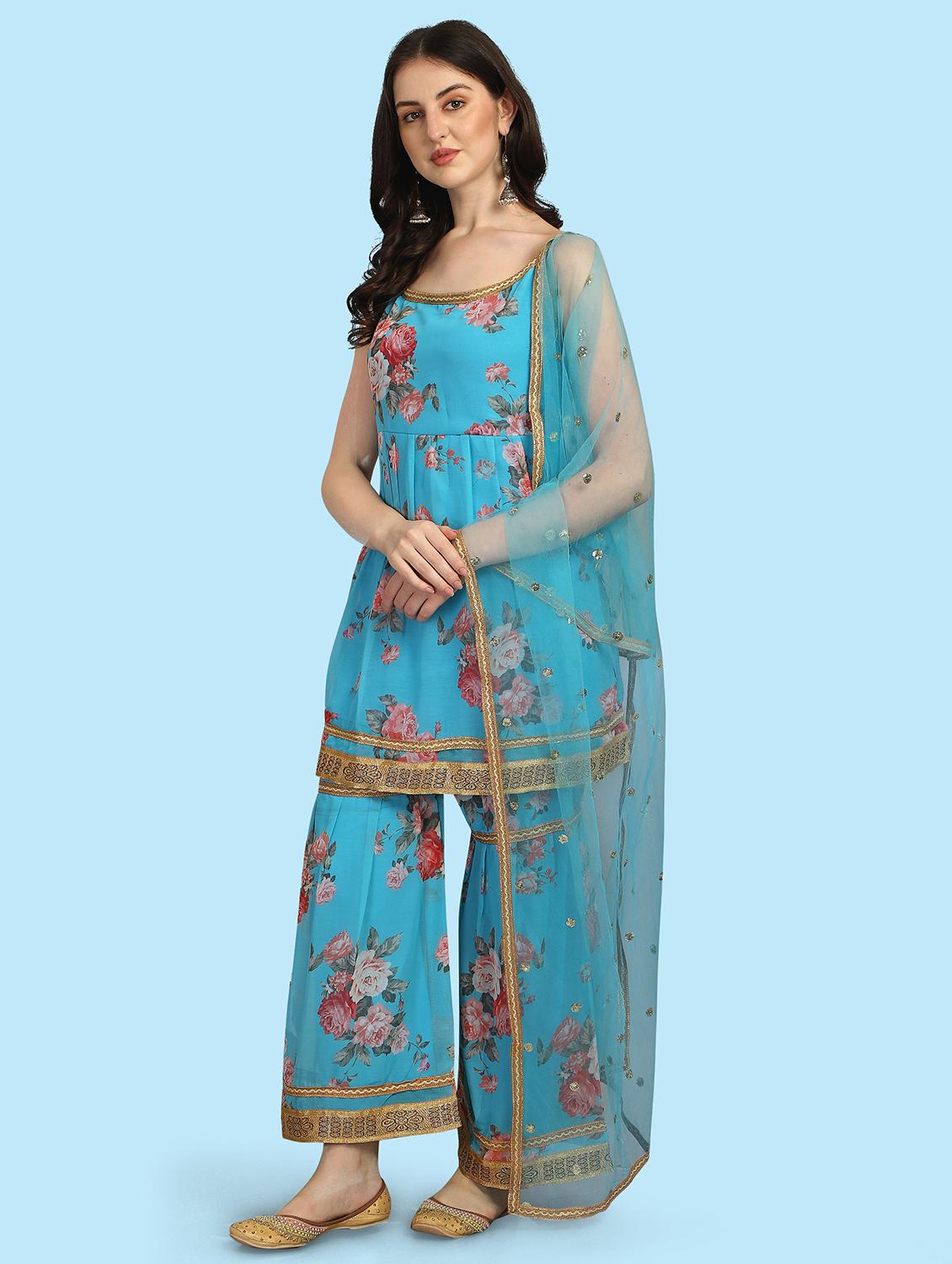 floral printed kurta sharara set with dupatta - 20194530 - Standard Image - 1
