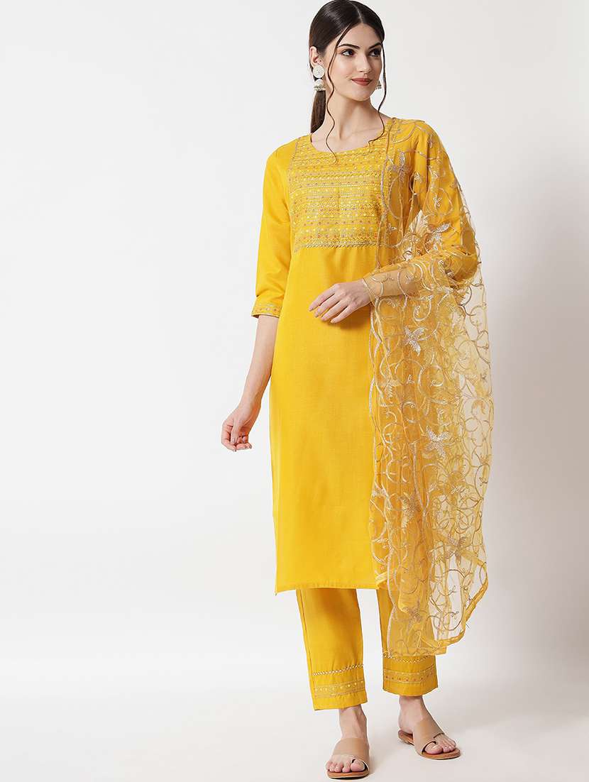 embroidered kurta pant set with dupatta  