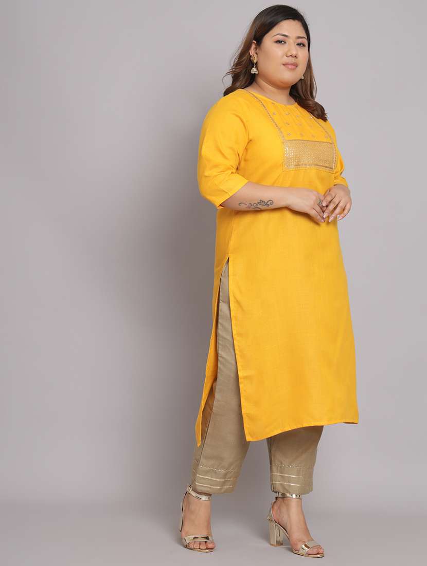 yellow round neck kurta pant set with dupatta - 20194574 -  Standard Image - 1