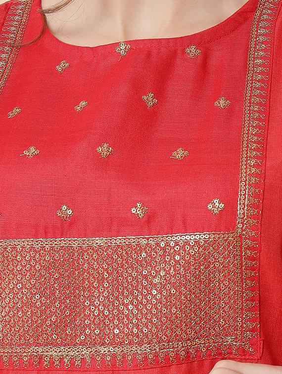 red round neck kurta pant set with dupatta - 20194577 - Standard Image - 4