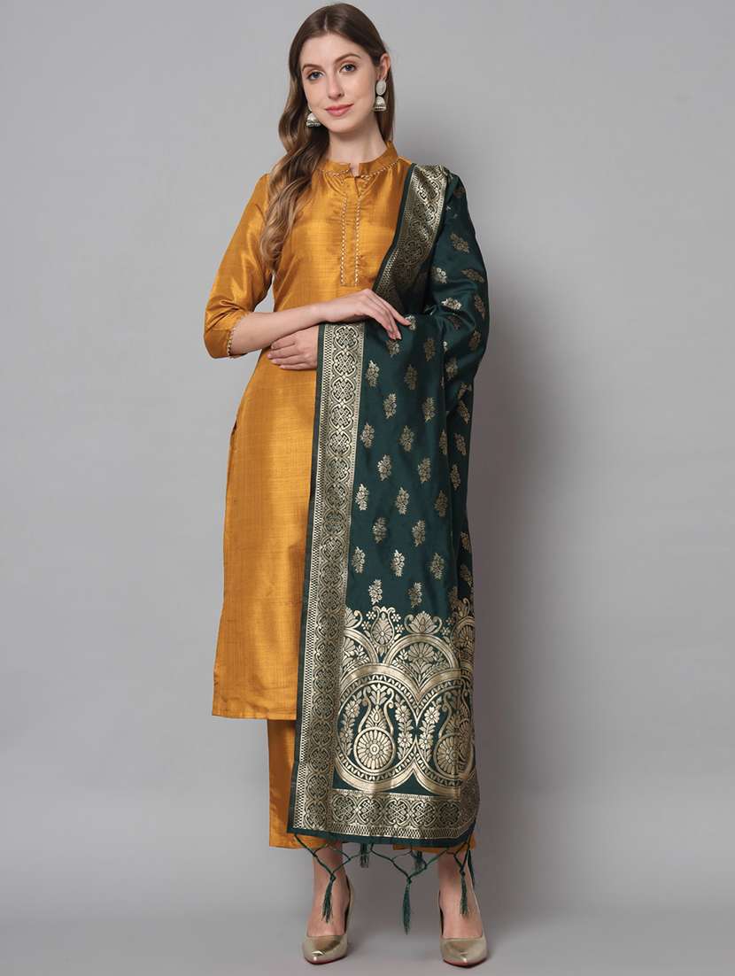 women three quarter sleeve kurta pant with dupatta set