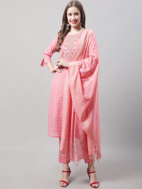 women three quarter sleeve kurta pant with dupatta set - 20195074 -  Standard Image - 0