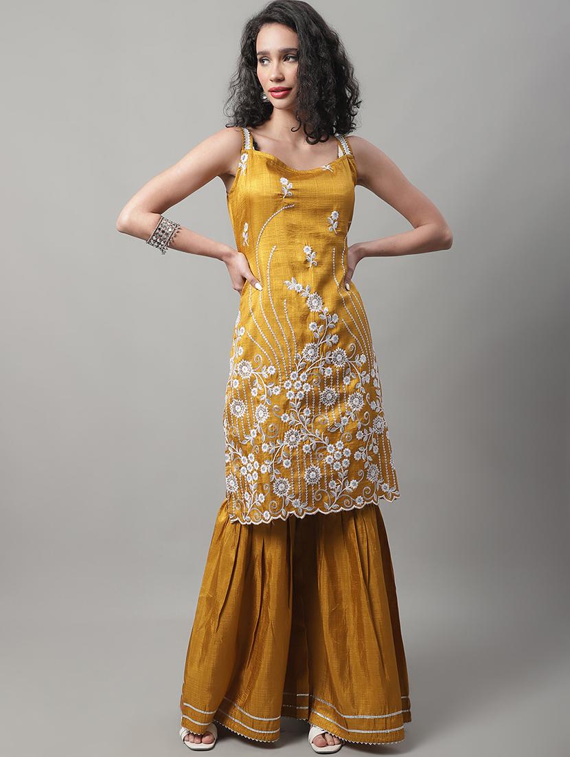 yellow kurta sharara set with dupatta - 20195075 - Standard Image - 1