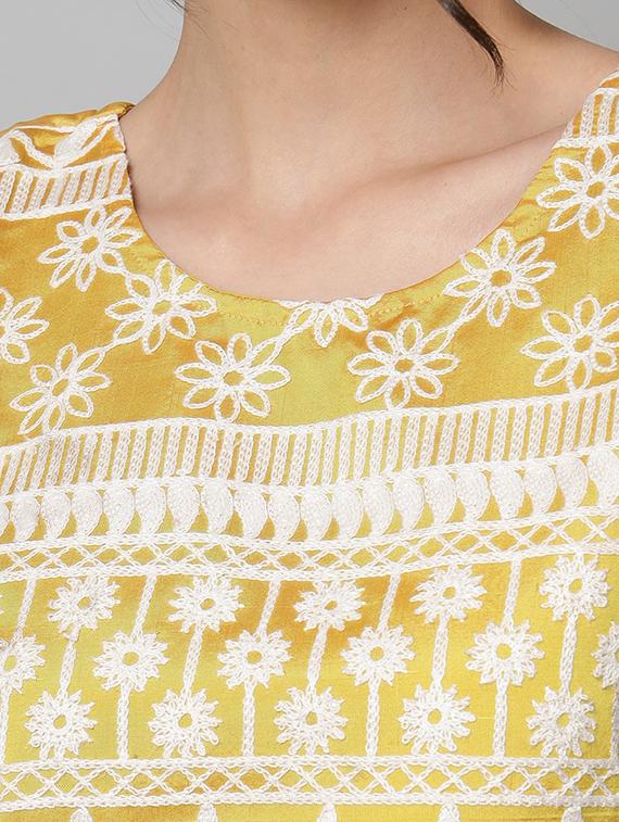 yellow round neck kurta pant set with dupatta - 20195114 - Standard Image - 4