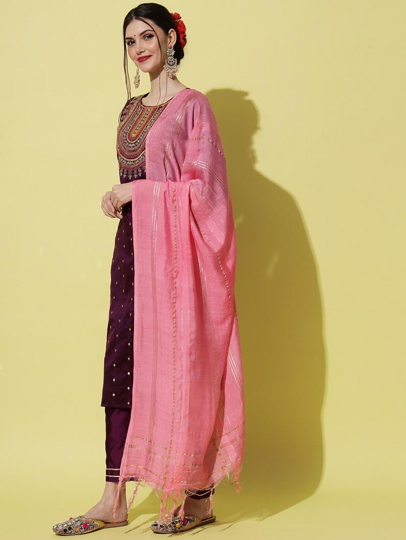embroidered kurta pant set with dupatta - 20195154 - Standard Image - 1