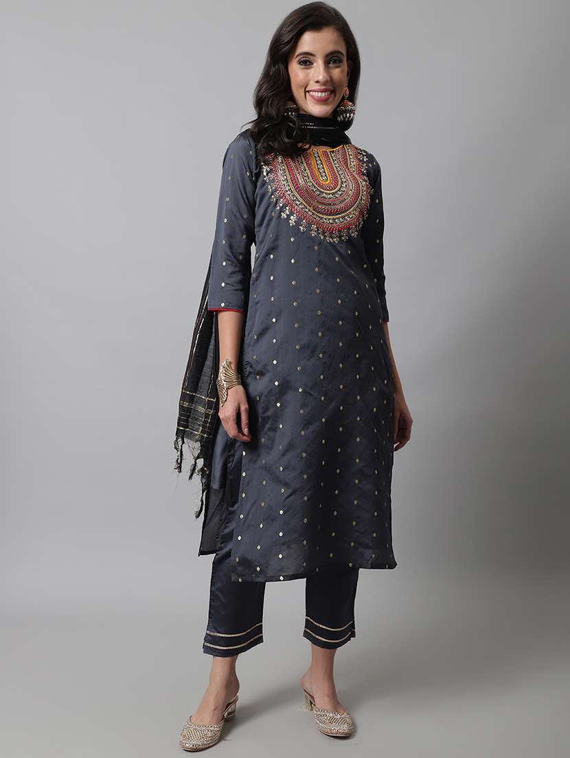 embroidered kurta pant set with dupatta  