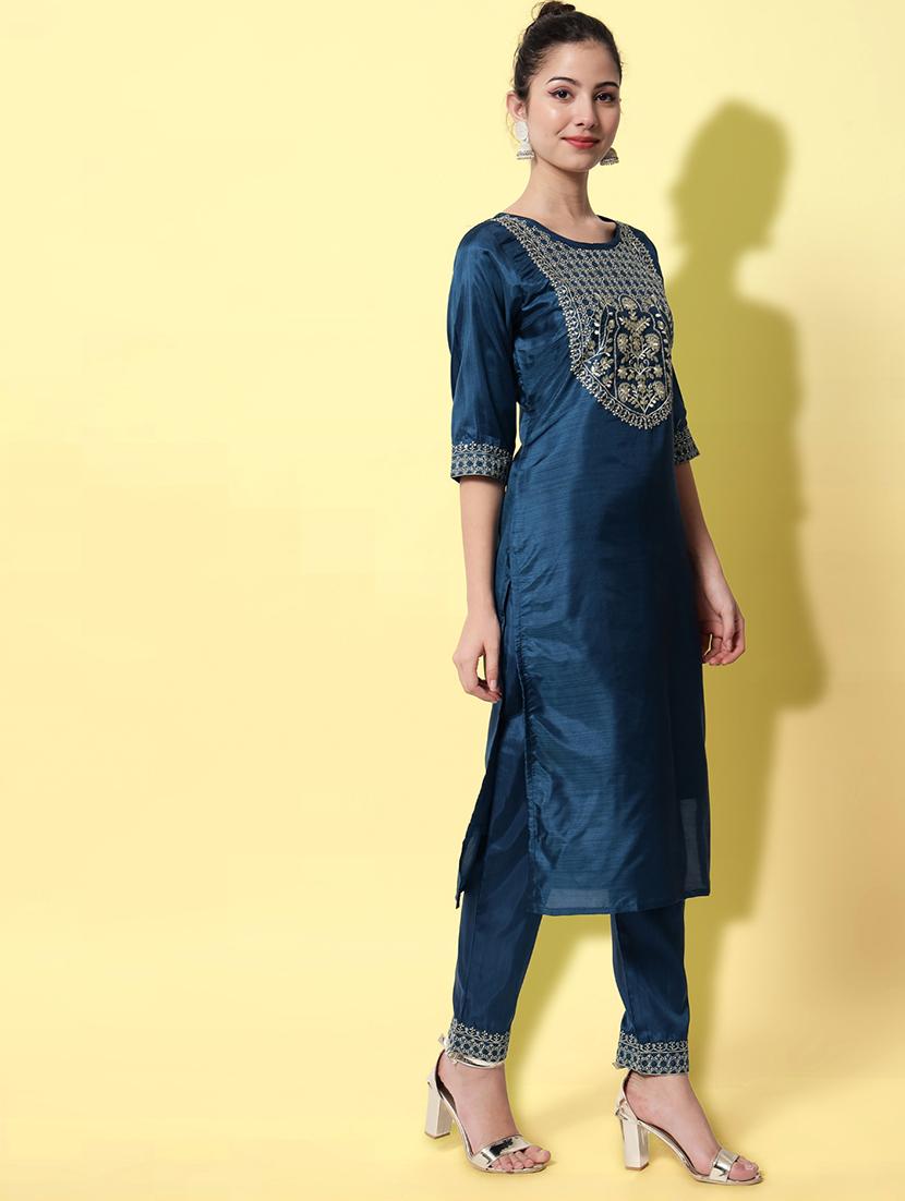 embroidered kurta pant set with dupatta - 20195175 - Standard Image - 1