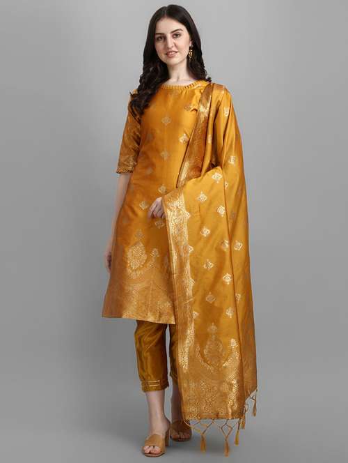 Self Design Kurta Pant Set With Dupatta  