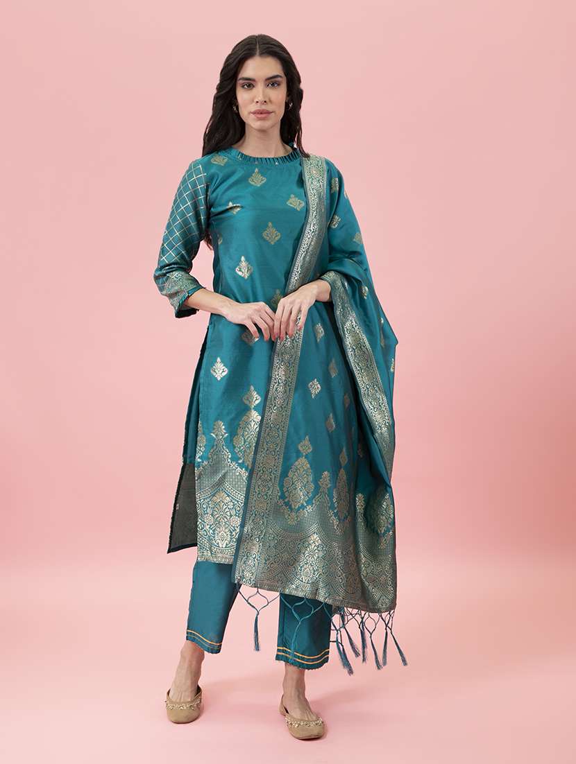 self design kurta pant set with dupatta  