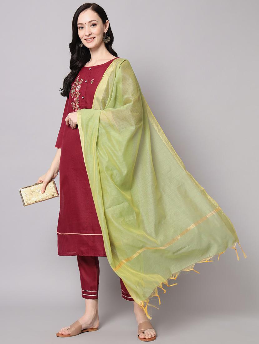 embroidered kurta pant set with dupatta - 20195203 - Standard Image - 1