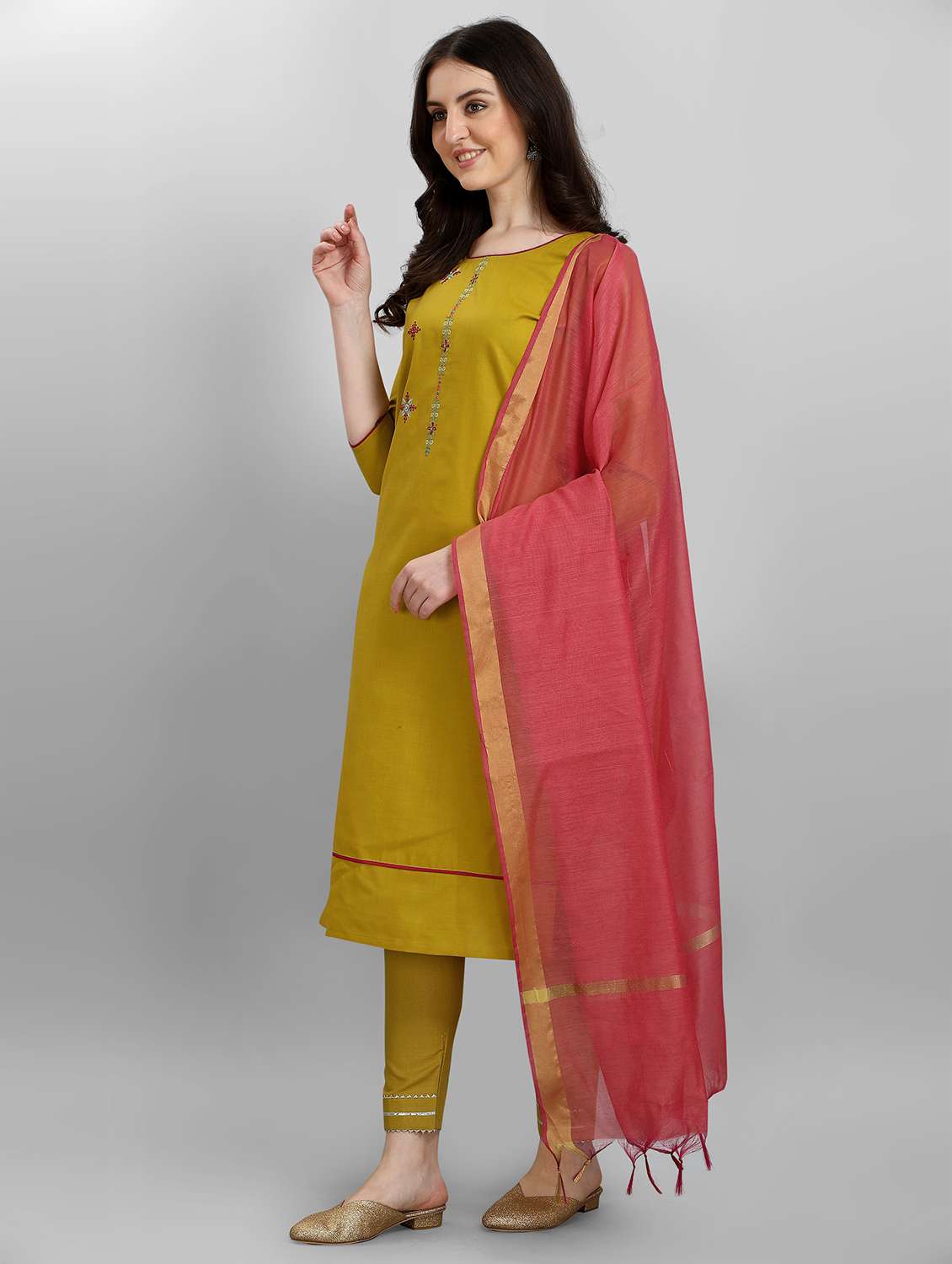 embroidered kurta pant set with dupatta - 20195204 - Standard Image - 1