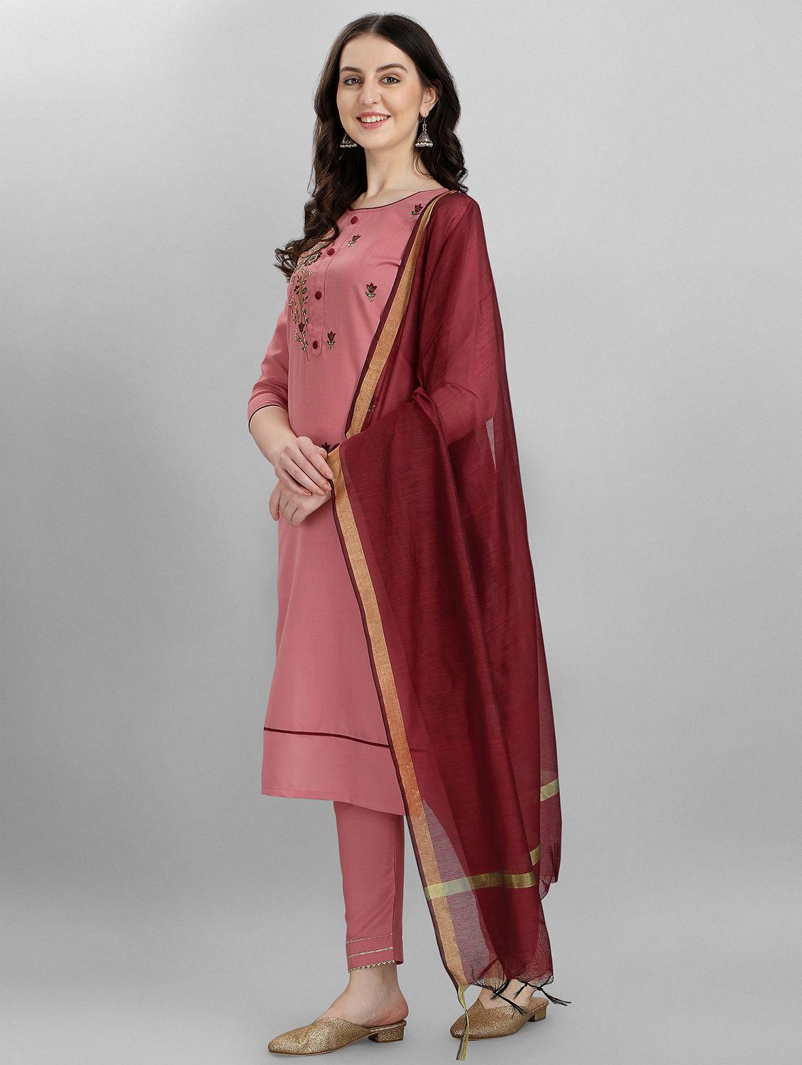 embroidered kurta pant set with dupatta - 20195205 - Standard Image - 1
