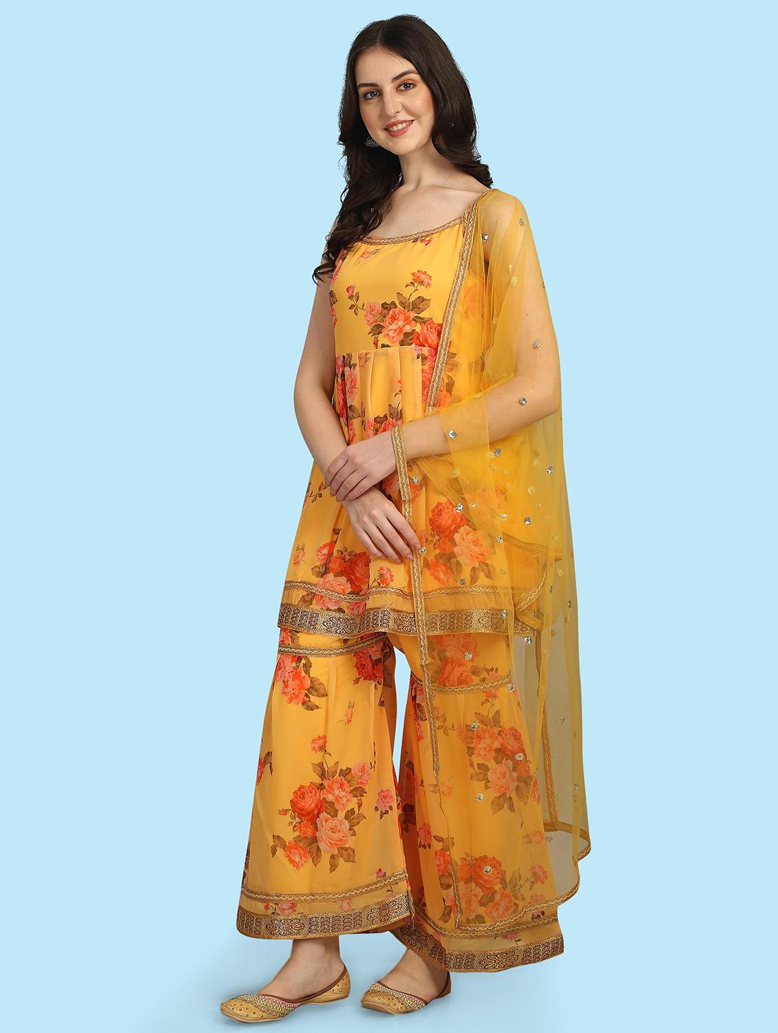 floral printed kurta sharara set with dupatta   - 20195221 -  Standard Image - 1