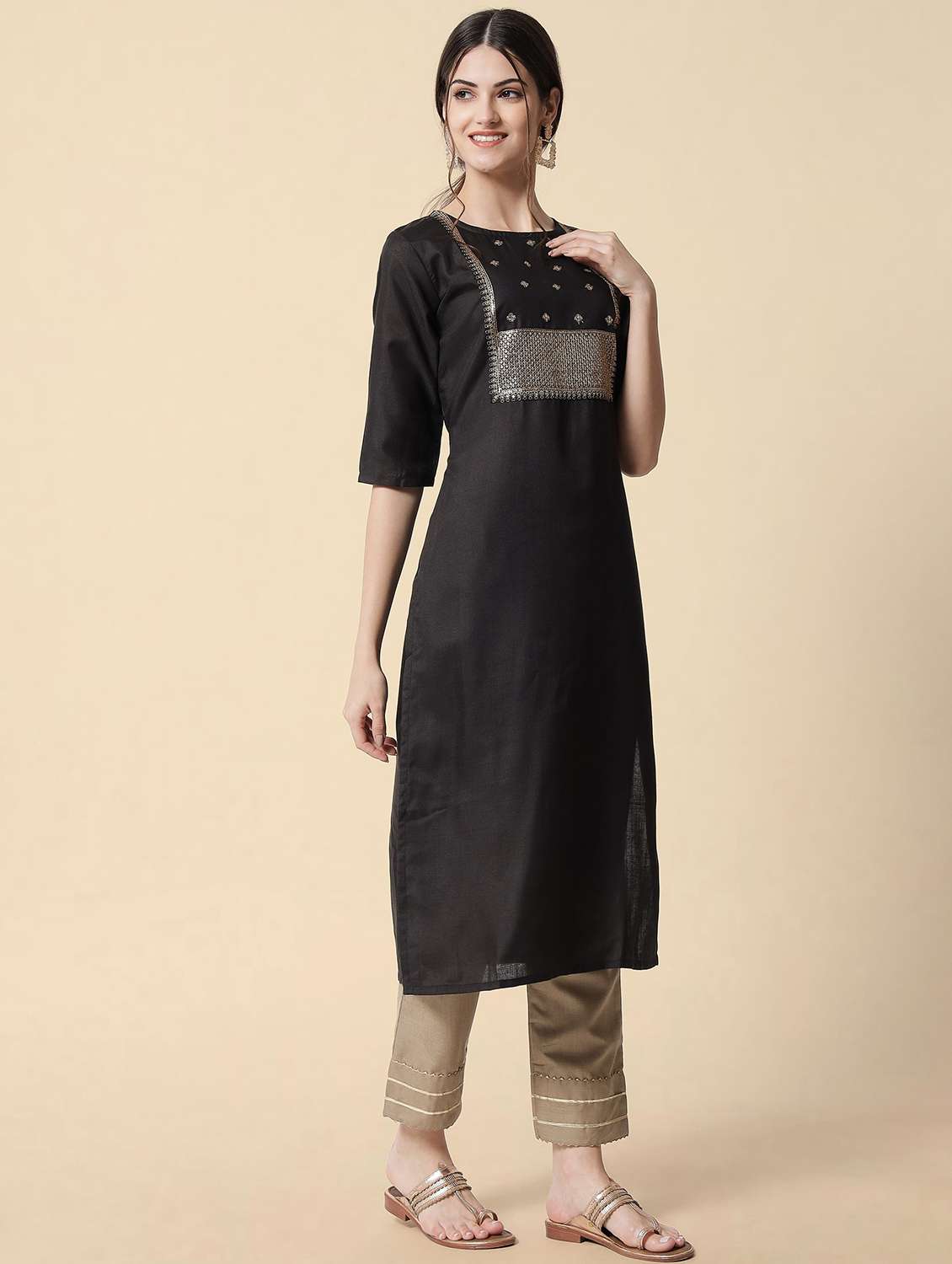 women three quarter sleeve kurta pant with dupatta set - 20195291 - Standard Image - 1