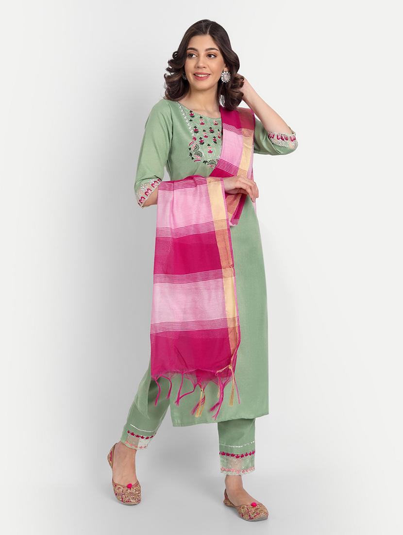 embroidered kurta pant set with dupatta - 20195300 - Standard Image - 1