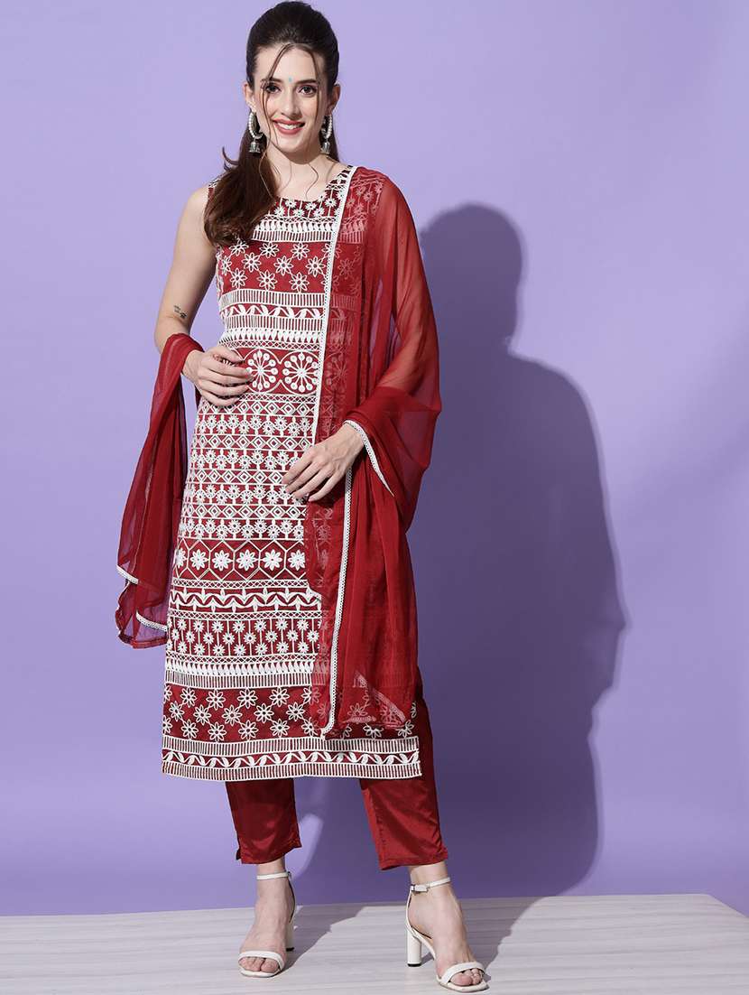 embroidered kurta pant set with dupatta  