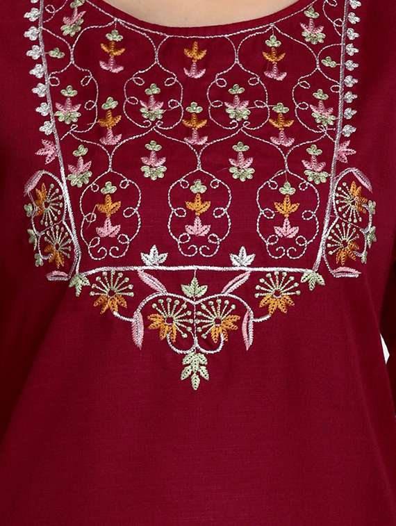 maroon round neck kurta pant set with dupatta - 20195367 - Standard Image - 4