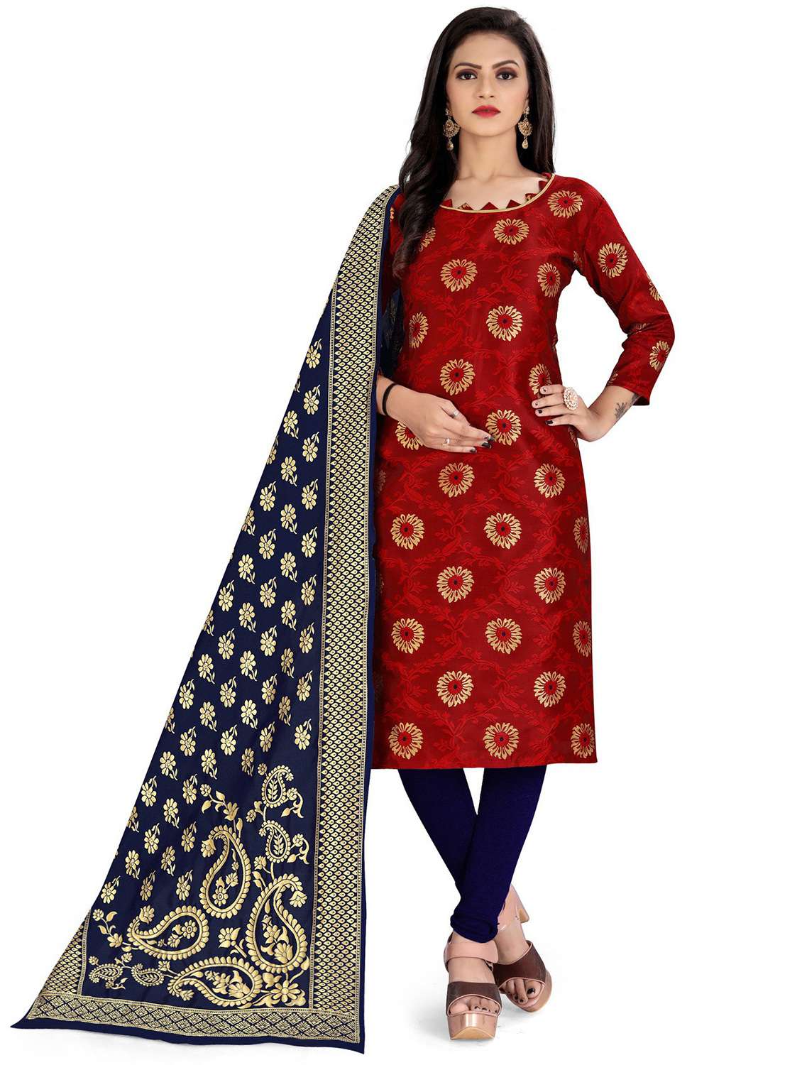 self design unstitched suit set 