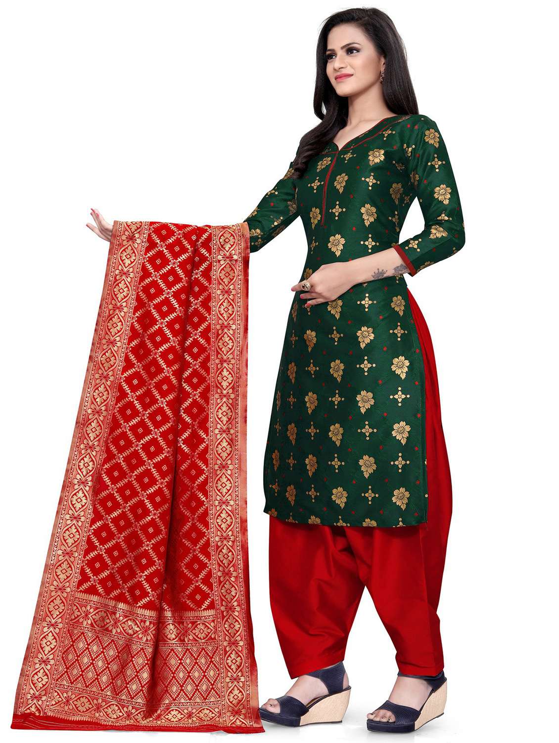 self design unstitched suit set - 20196403 - Standard Image - 1