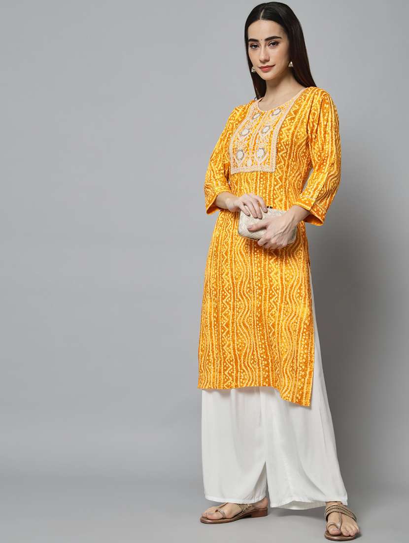 yellow cotton blend straight kurta - 20197197 -  Standard Image - 1