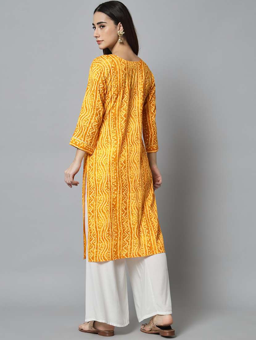 yellow cotton blend straight kurta - 20197197 -  Standard Image - 4