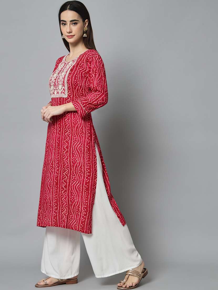 pink cotton blend straight kurta - 20197199 -  Standard Image - 1