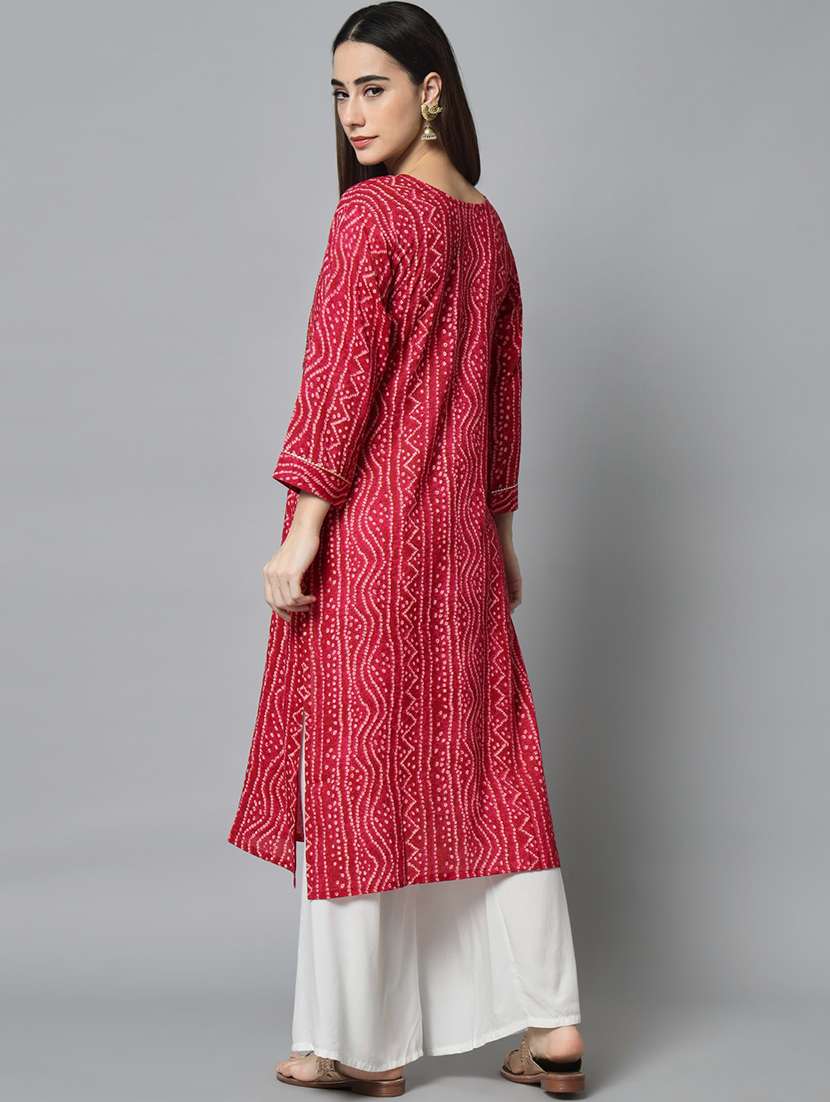 pink cotton blend straight kurta - 20197199 -  Standard Image - 4