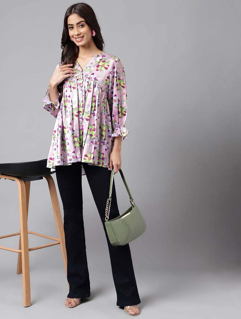 women purple v neck florals print top - 20197286 -  Standard Image - 4