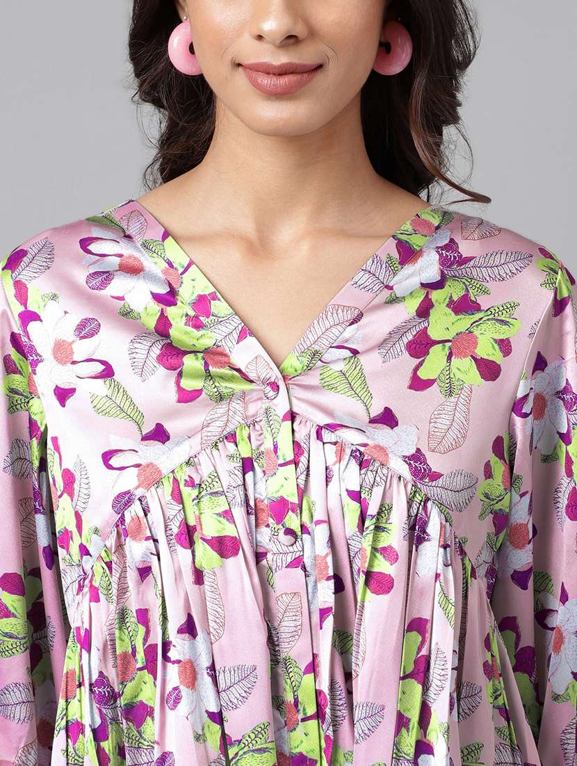 women purple v neck florals print top - 20197286 -  Standard Image - 6