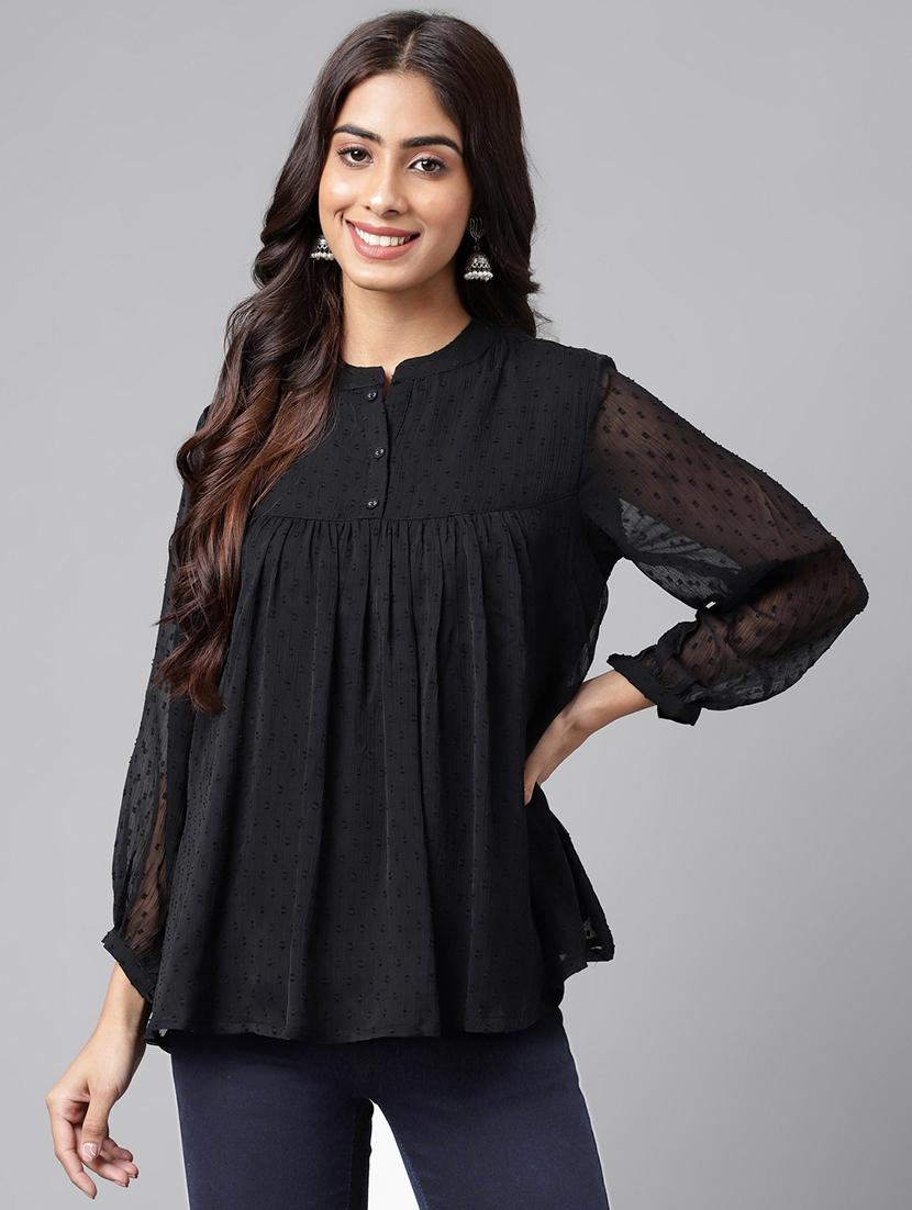 black long sleeve a-line top - 20197292 -  Zoom Image - 0