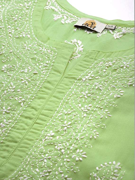 notch neck chikankari straight short kurti - 20198443 -  Standard Image - 4