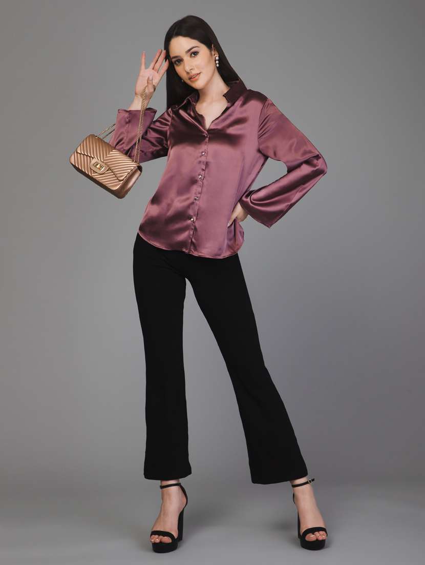 purple solid bell sleeves regular shirt - 20198457 -  Standard Image - 4