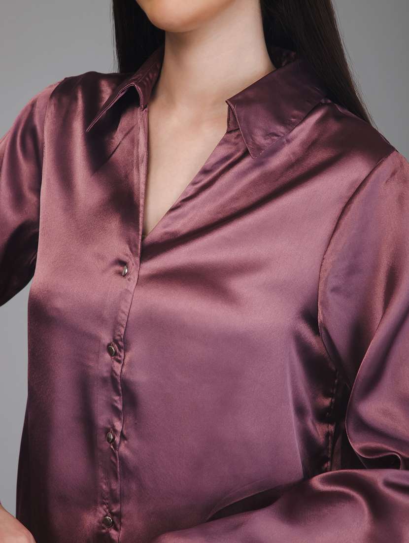 purple solid bell sleeves regular shirt - 20198457 -  Standard Image - 6