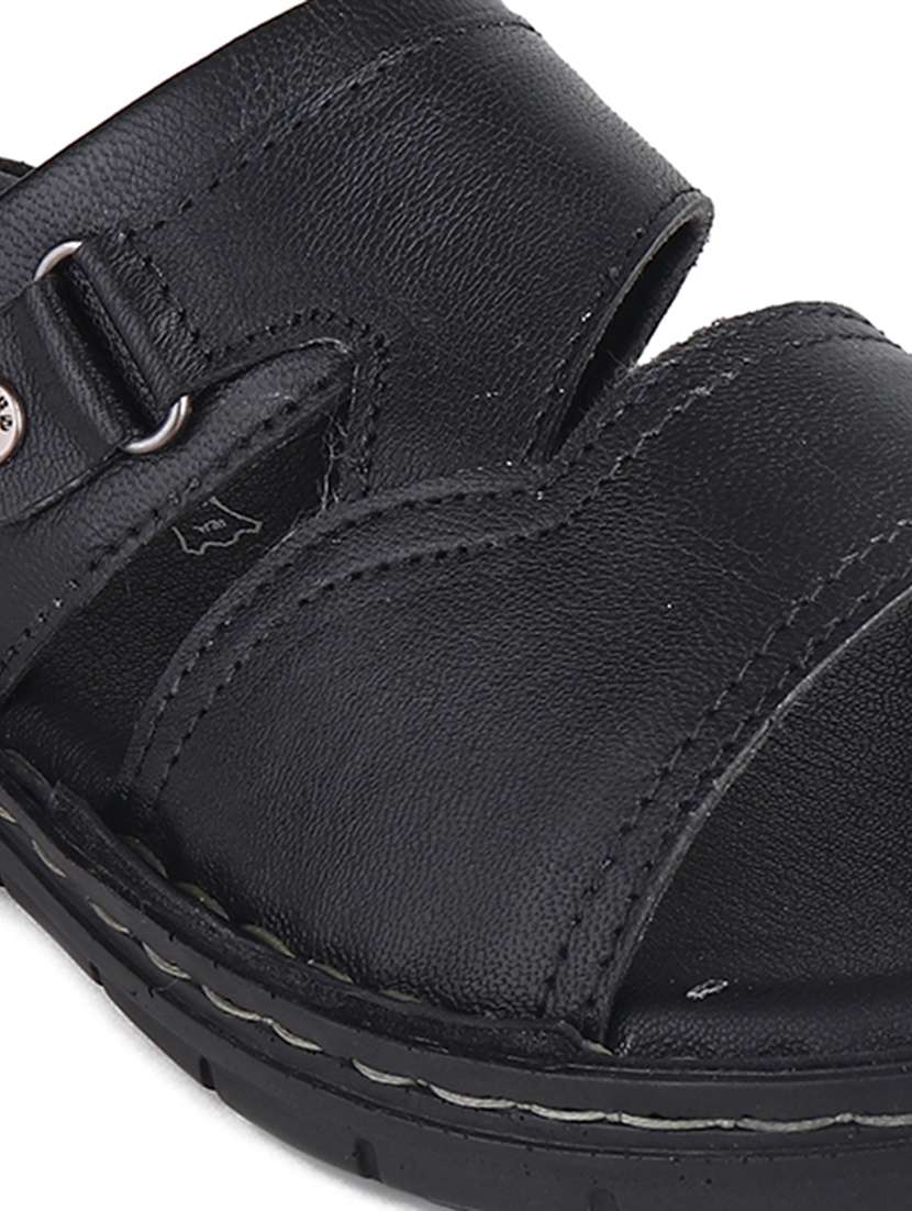 black leather slip on slippers - 20203232 -  Standard Image - 4