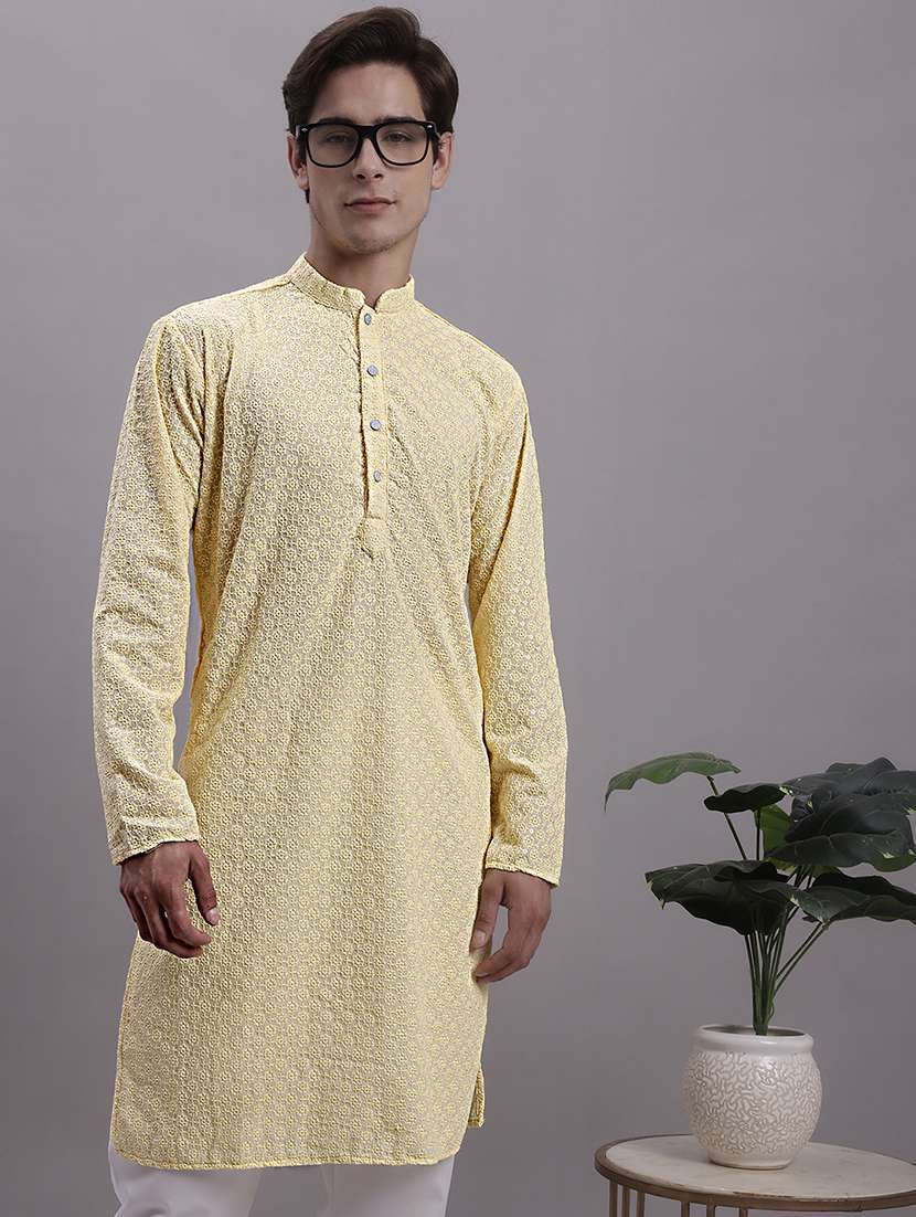mandarin neck embroidered long kurta
