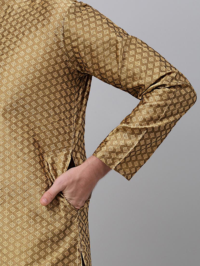 mandarin neck self design long kurta - 20204726 - Standard Image - 4