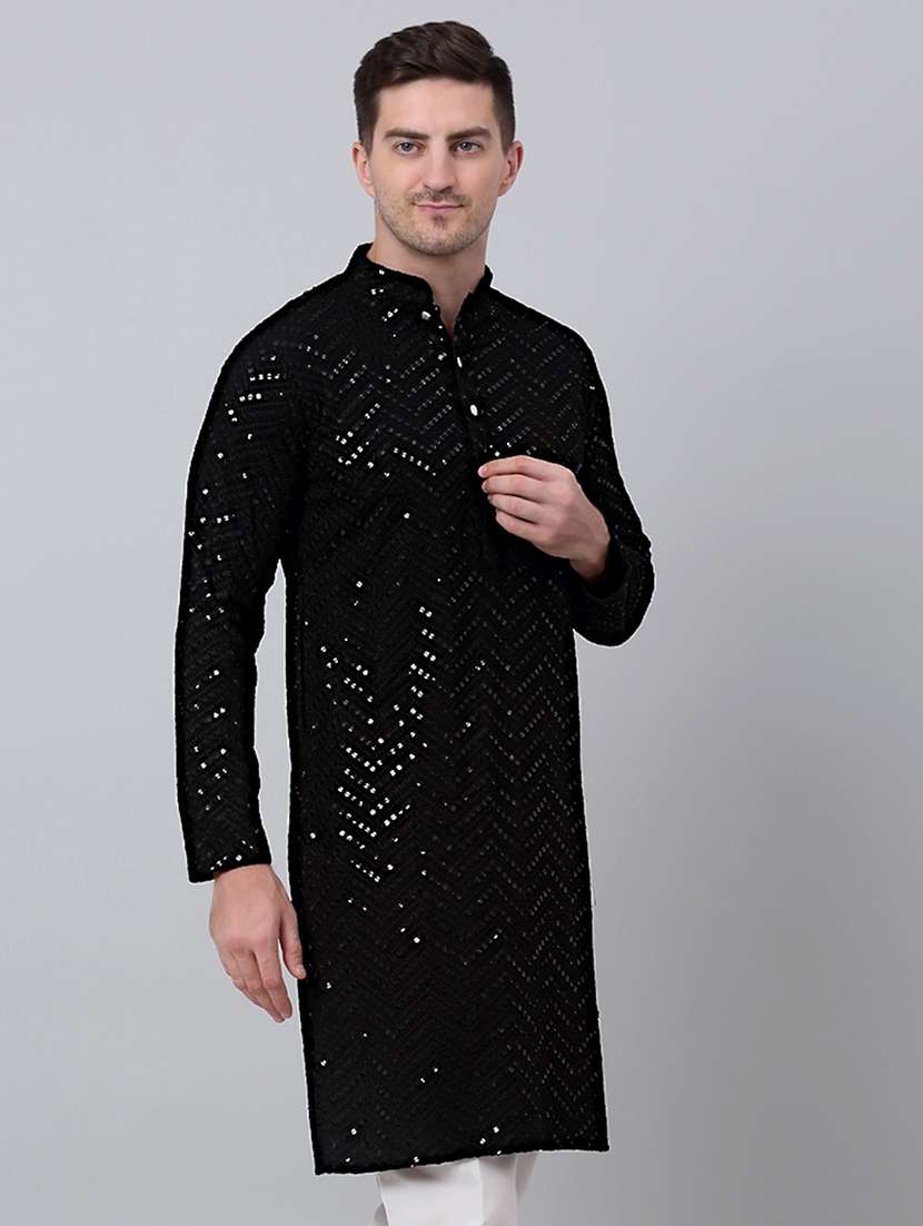 mandarin neck sequin work long kurta - 20204749 -  Standard Image - 1