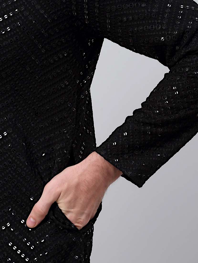 mandarin neck sequin work long kurta - 20204749 -  Standard Image - 4