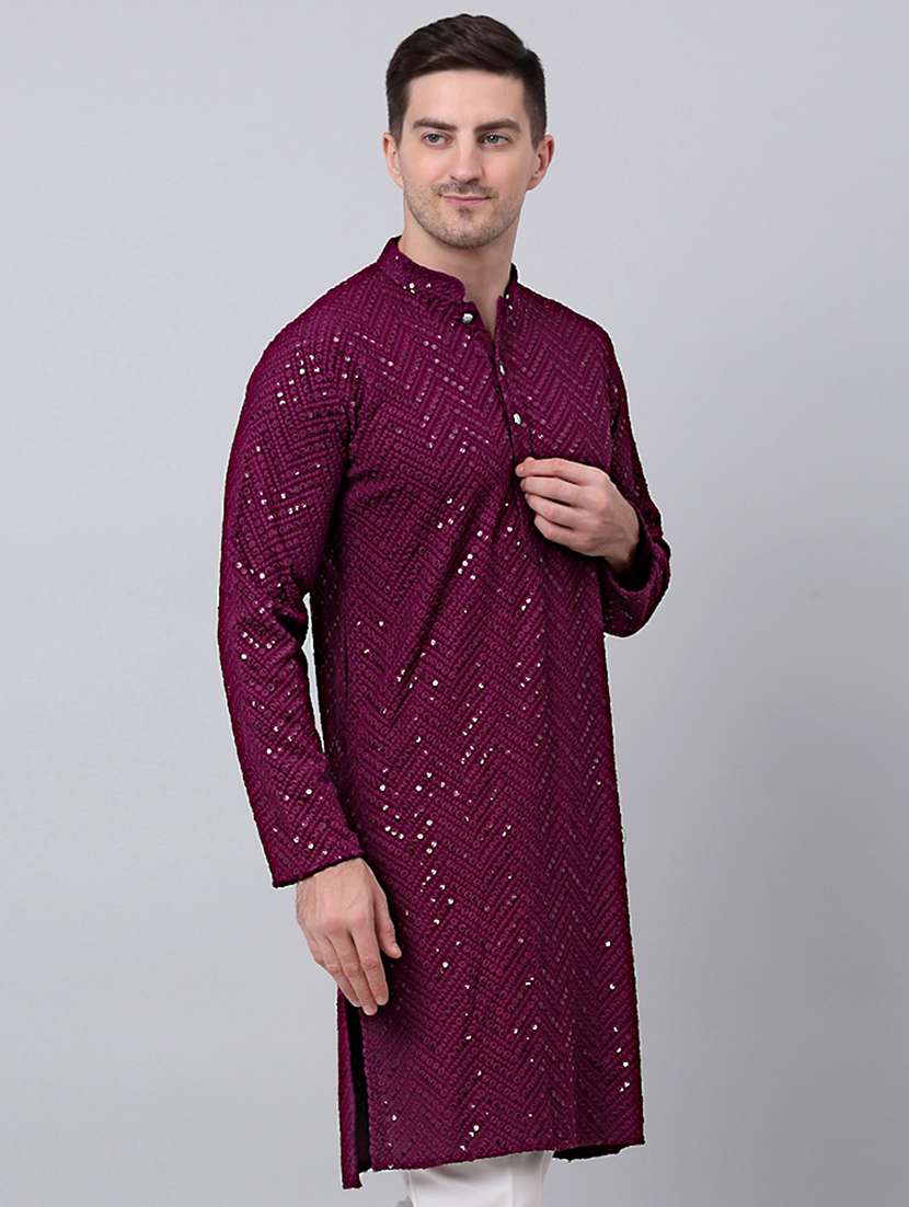mandarin neck sequin work long kurta - 20204755 -  Standard Image - 1