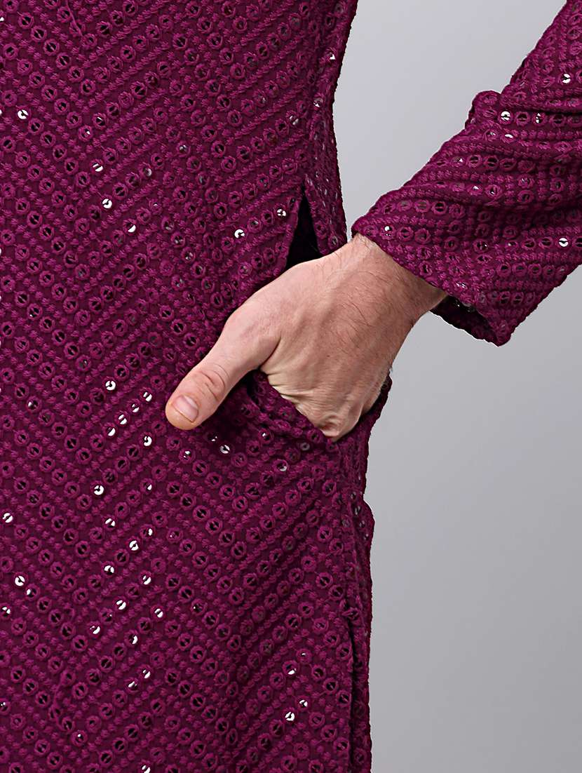 mandarin neck sequin work long kurta - 20204755 -  Standard Image - 4