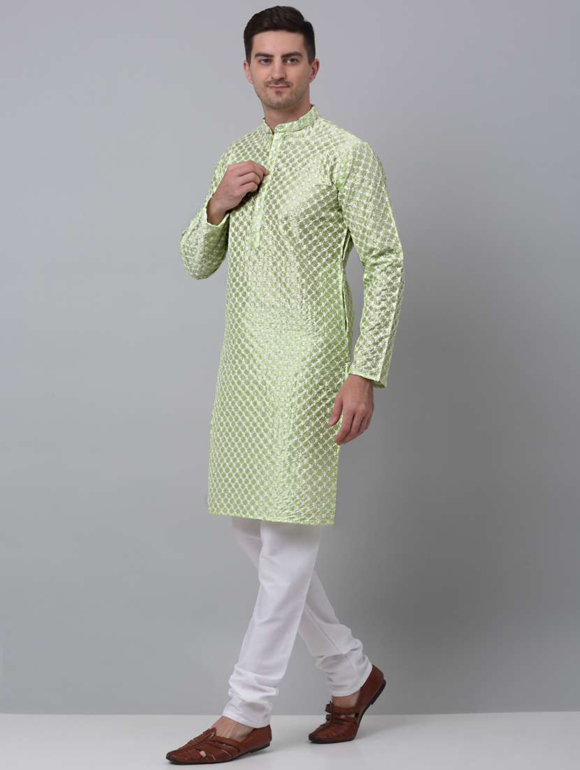 mandarin neck embroidered kurta churidar set - 20205497 -  Standard Image - 1